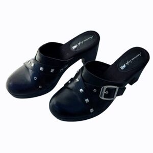 Studded Chunky Heeled Slip-on Moto Platform Mules Clogs Y2K (7.5)